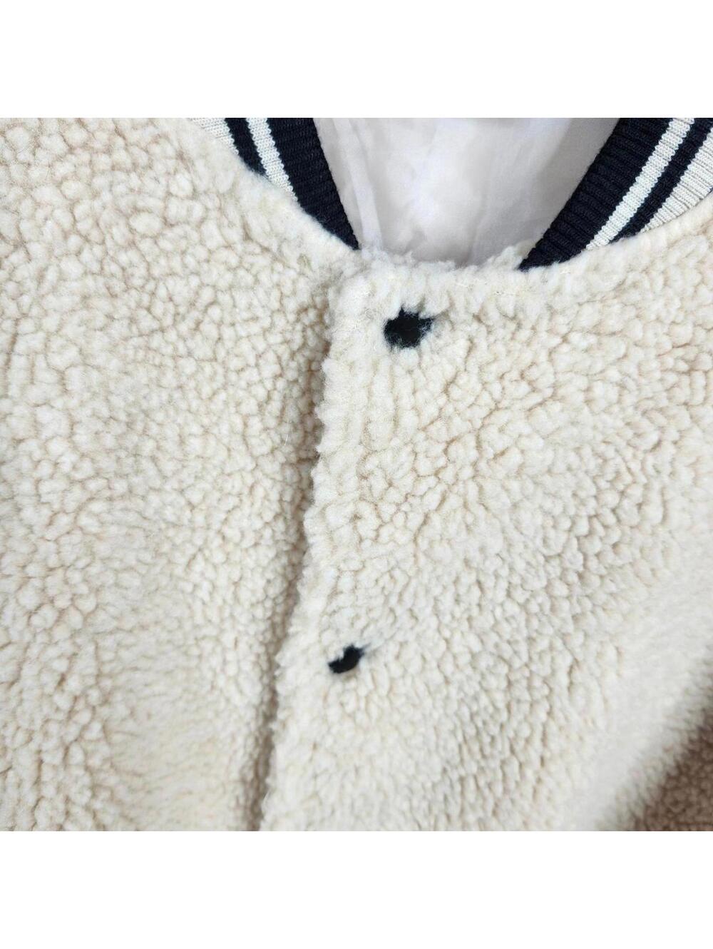Cozy Women's Beige Fleece Bomber Jacket Striped Ribbed Trim Arizona Jean Co XL - Picture 4 of 8